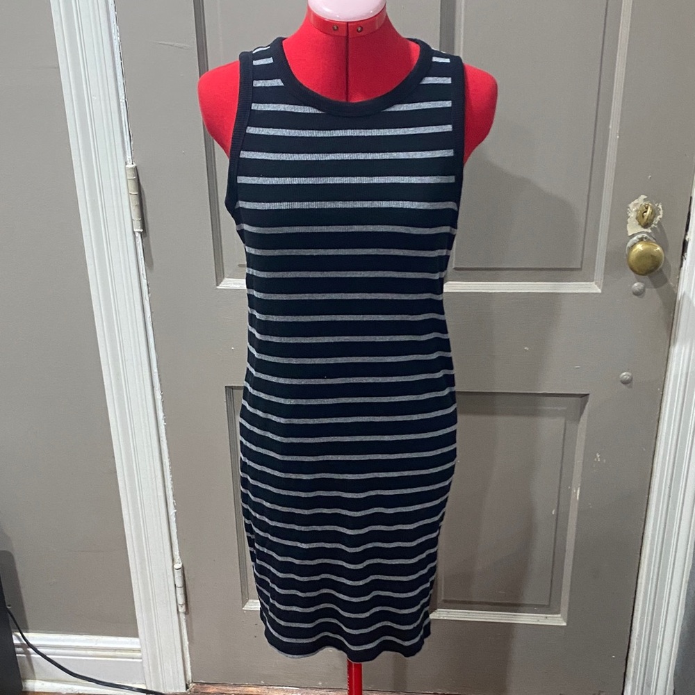 Steve Madden Black and Gray Striped Midi Dress